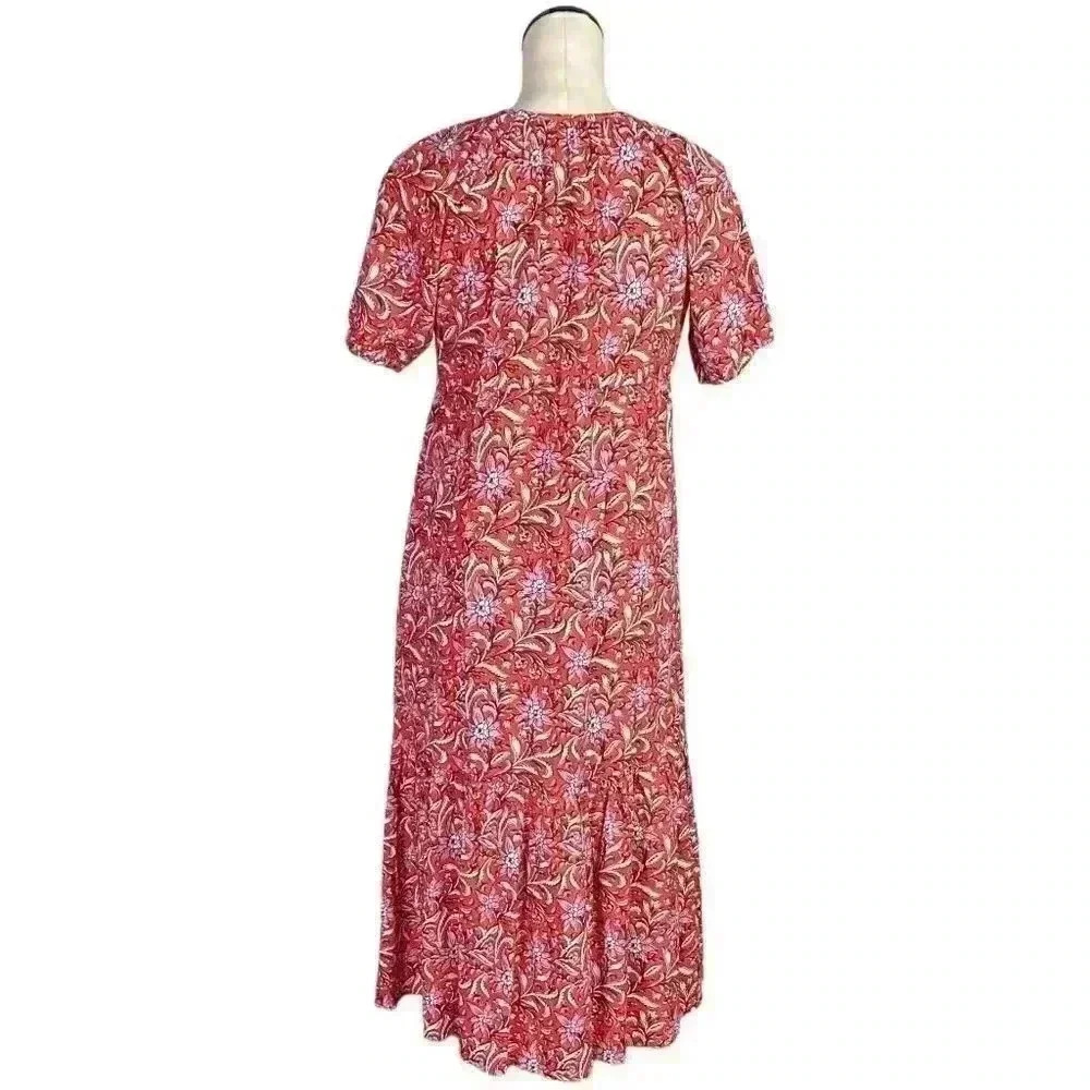 Loft Women S Floral Tier Pocket Shirt Dress Red White Rayon Short Sleeves NEW - Picture 9 of 12